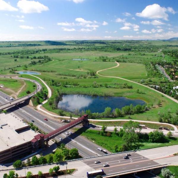 Aerial view of CU Boulder South area