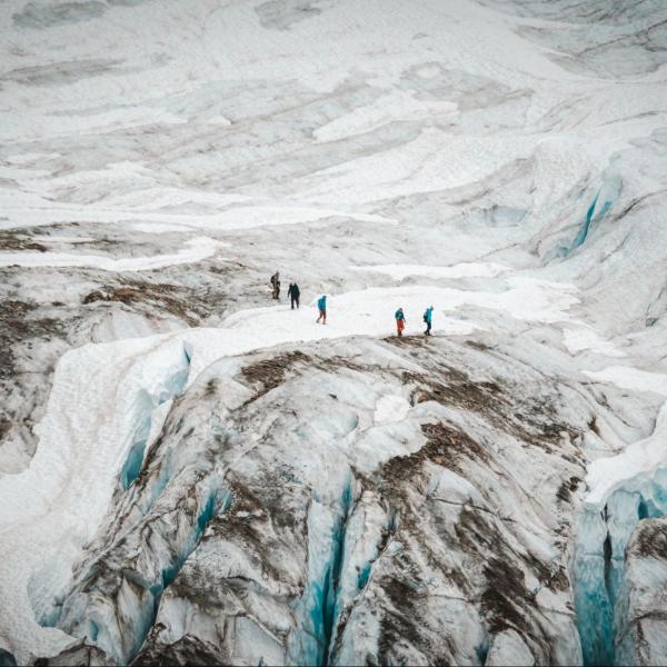 Scientists traversing Lower Curtis Glacier in the North Cascades, Washington