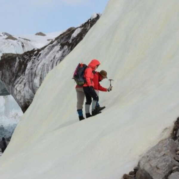 Researchers on mountain