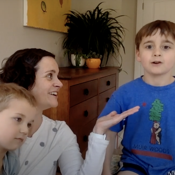 A screenshot of a video asking kids to help with illustrating "Hamlet for Kids"