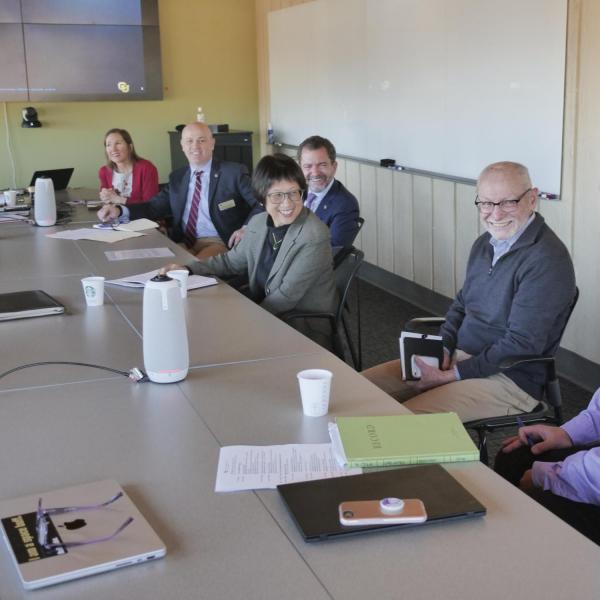 Heidi Shyu visits with people on the CU Boulder campus on April 17, 2023.
