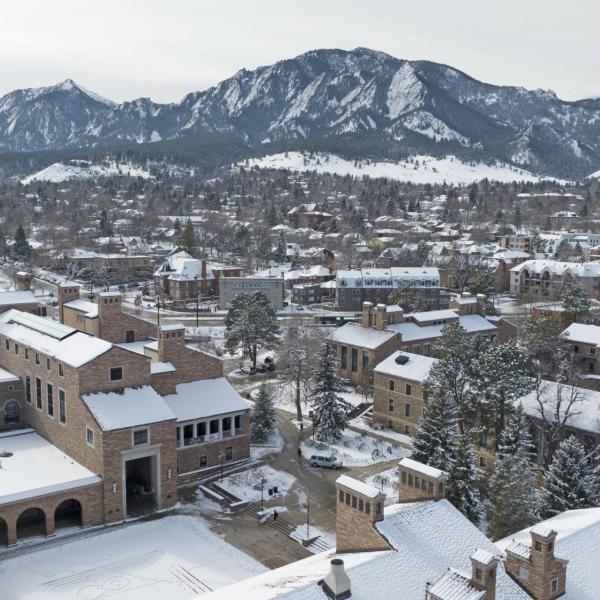 Snowy campus aerial
