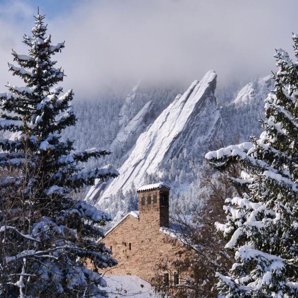 Winter scenic at the University of Colorado Boulder. (Photo by Casey A. Cass/University of Colorado)