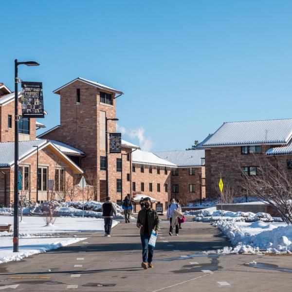 Students on snowy campus
