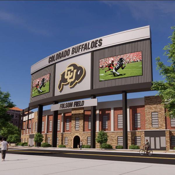 A rendering of the south scoreboard at Folsom Field.