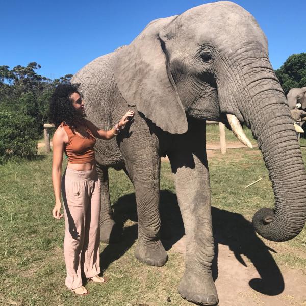 Student with an elephant in South Africa
