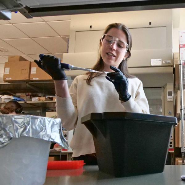 Irene Francino Urdaniz works on her spike protein research at the University of Colorado Boulder.