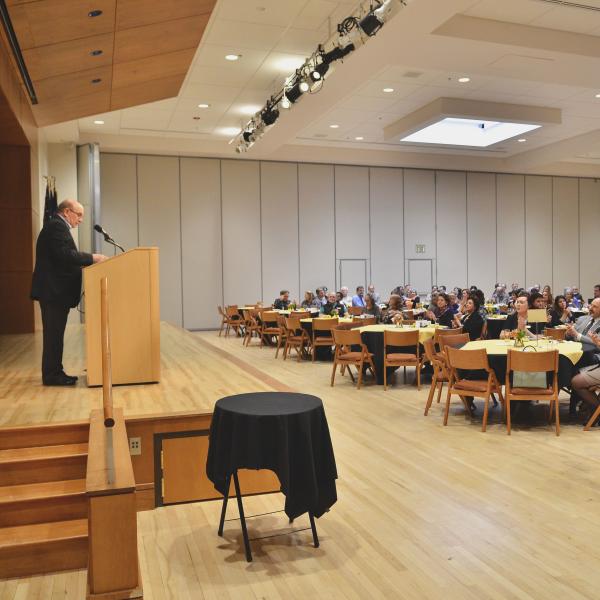 Chancellor DiStefano speaks at the 2017 Staff Council years of service appreciation event