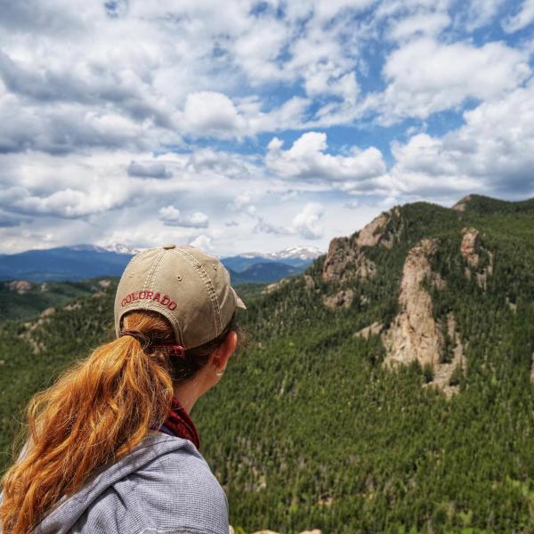 Person hiking Eagles Cliff at Staunton Ranch State Park