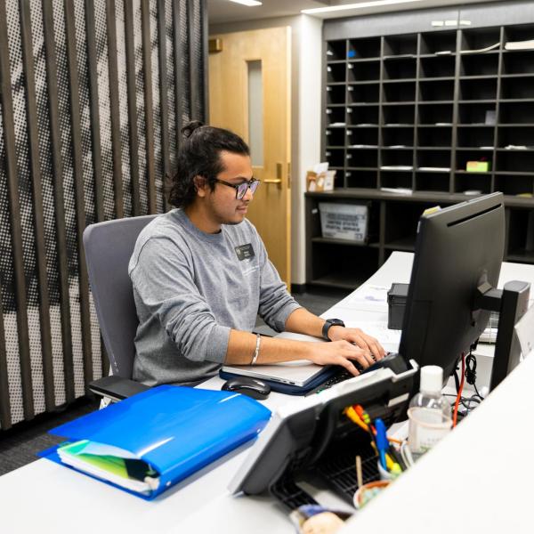 student working in the UMC
