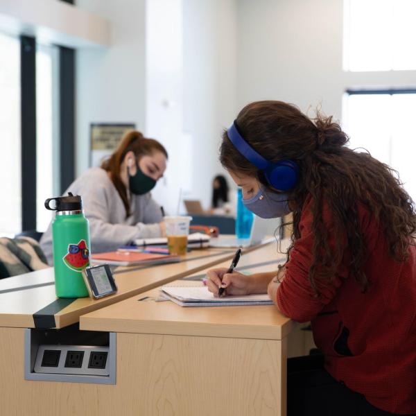 Students studying inside