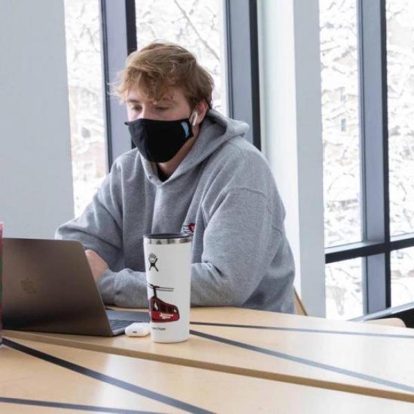 students studying inside