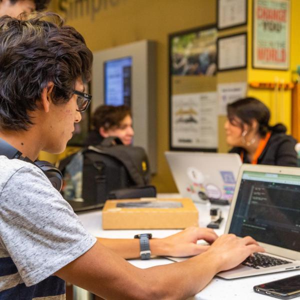 Students studying in a residence hall