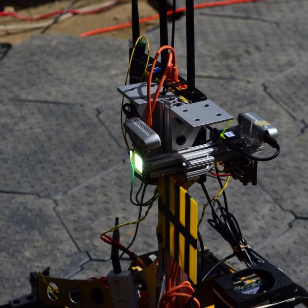 A quadcopter drone flies into an entrance at Edgar mine, an experimental facility at the Colorado School of Mines