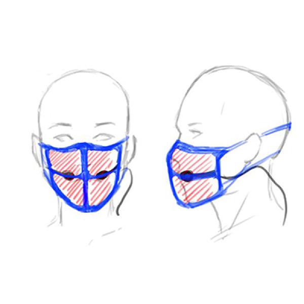 A mask/microphone solution for instructors designed by initiative participants Daedalus Muse for instructors at CU Boulder.