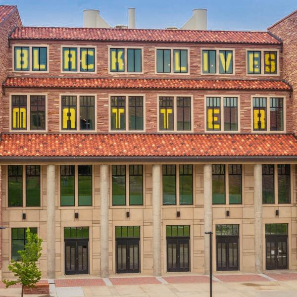 A Black Lives Matter sign displayed on the CU Boulder campus