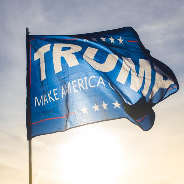 Blue Trump flag flying
