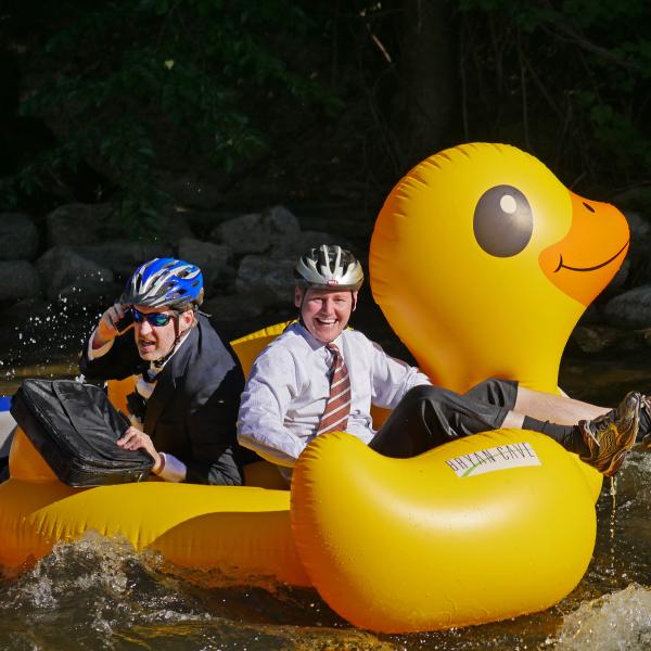 Tubers ride the Boulder Creek during Tube to Work Day 2017