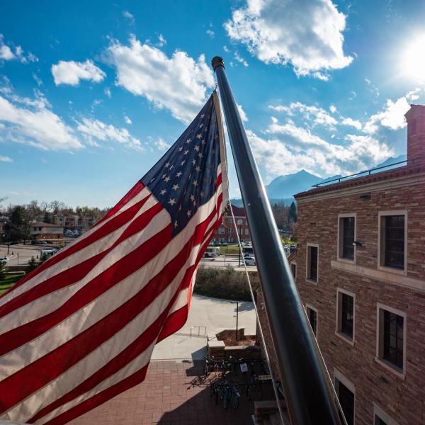 A United States flag at the UMC building.