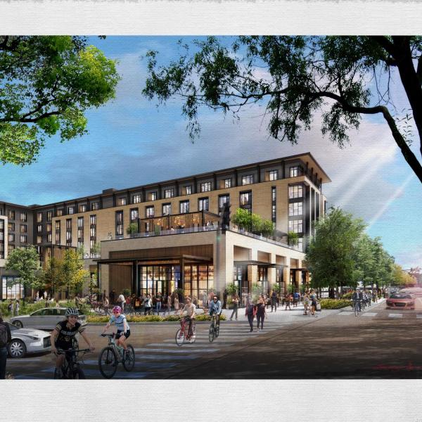 Artist rendering of new on-campus conference center hotel