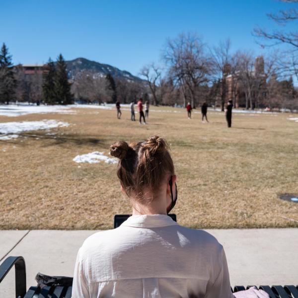 Students on the quad on a warm winter day