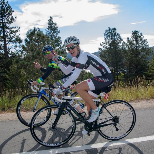 Cyclists riding on a road