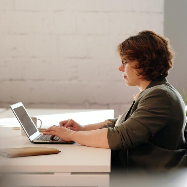 A woman using a laptop