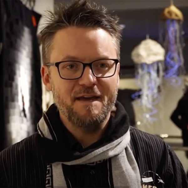 ATLAS lecturer Zack Weaver stands in front of Maker Made 2020