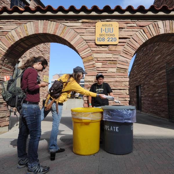 Recycling and trash bins at Folsom Stadium