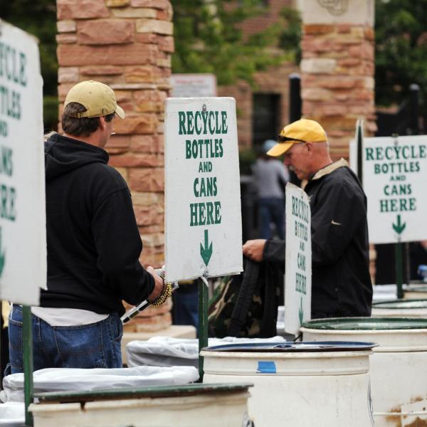 Recycling cans on CU Boulder Campus