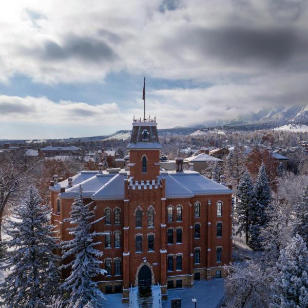 Old Main and CU Boulder campus take from drone.