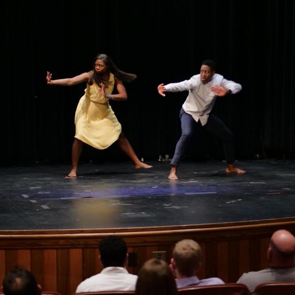Keith Hayes and Attiyya Fortune, CU Department of Theatre & Dance, perform "The Fact of Blackness" at the Day Celebration.