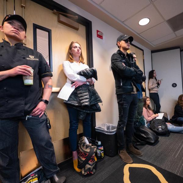 Standing room only at the discussion of Global Englishes in Action: Why Do We Have to Care? with Young Kyung Min, Program of Writing & Rhetoric. Photo by Glenn Asakawa.