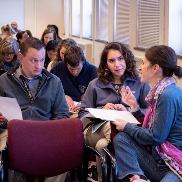 Participants are prompted to discuss with each other during Unapologetically Me: Navigating Authenticity at the Workplace with Kyla Hines, Career Counselor, CU Denver. Photo by Glenn Asakawa.