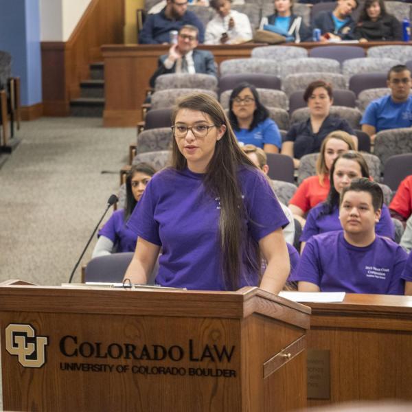 Metro area high school students participate in the final round of the 2018 Moot Court competition. Photo by Glenn Asakawa.