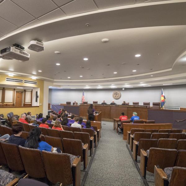 Metro area high school students participate in the final round of the 2018 Moot Court competition. Photo by Glenn Asakawa.