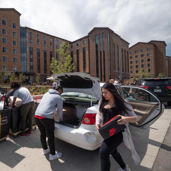 Scenes from move-in on Wednesday, Aug. 21, 2019, at Williams Village East. (Photo by Glenn Asakawa/University of Colorado)