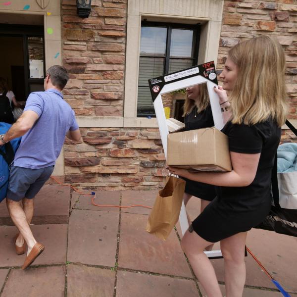 Scenes from move-in on Wednesday, Aug. 21, 2019, at Sewell Hall. (Photo by Glenn Asakawa/University of Colorado)