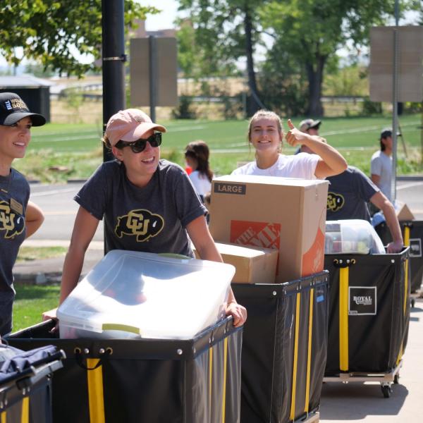 Scenes from move-in on Tuesday, Aug. 20, 2019, at Baker Hall. (Photo by Glenn Asakawa/University of Colorado)