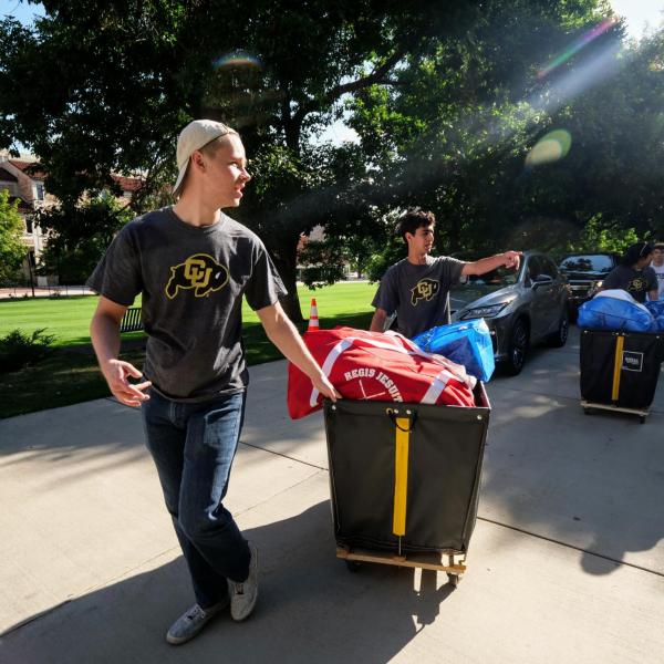 Scenes from move-in on Tuesday, Aug. 20, 2019, at Baker Hall. (Photo by Glenn Asakawa/University of Colorado)