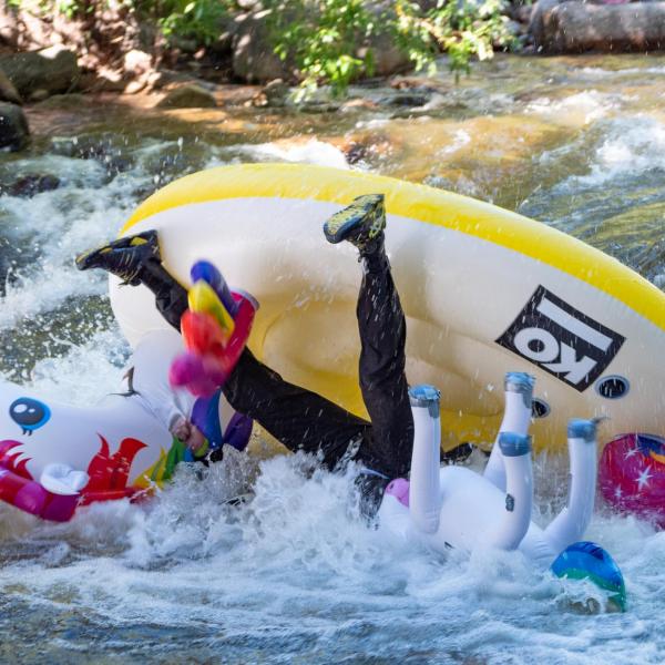 Brave tubers float down Boulder Creek for the 2019 Tube to Work Day.