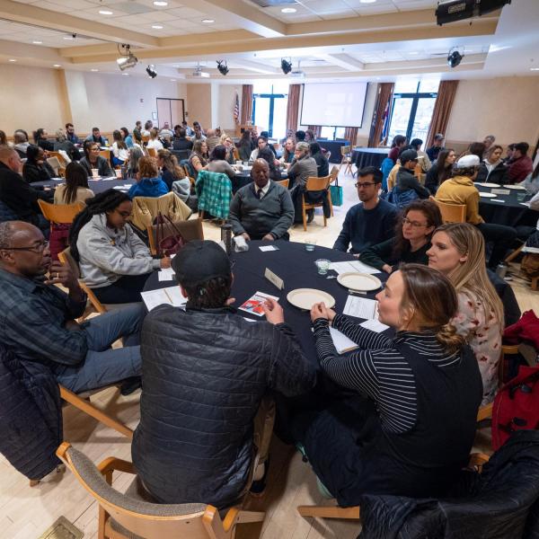 Participants gather and collaborate during a session titled “Students Unplugged: Communicating Effectively and Authentically” at the CU Boulder 2020 Spring Diversity Summit. (Photo by Glenn Asakawa/University of Colorado)