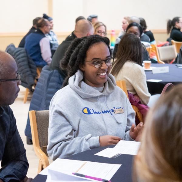 Participants gather and collaborate during a session titled “Students Unplugged: Communicating Effectively and Authentically” at the CU Boulder 2020 Spring Diversity Summit. (Photo by Glenn Asakawa/University of Colorado)