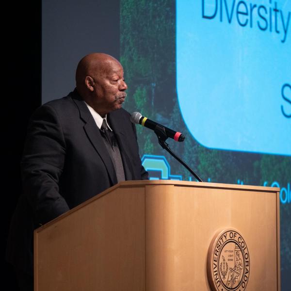 Alphonse Keasley, associate vice chancellor in the Office of Diversity, Equity and Community Engagement, kicks off the CU Boulder 2020 Spring Diversity Summit. (Photo by Glenn Asakawa/University of Colorado)