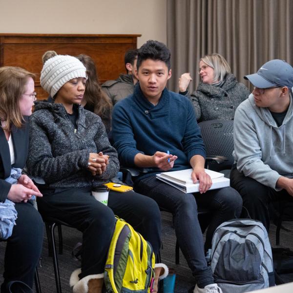 Speakers, staff and participants listen and discuss points on the session titled “Cultural Appropriation is Real, but What Exactly is it?” at the CU Boulder 2020 Spring Diversity Summit. (Photo by Glenn Asakawa/University of Colorado)