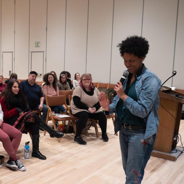 Participants present during a session titled “SPEAK: Supporting Womxn’s Voices for Civic Participation” at the 2020 Spring Diversity Summit. (Photo by Glenn Asakawa/University of Colorado)