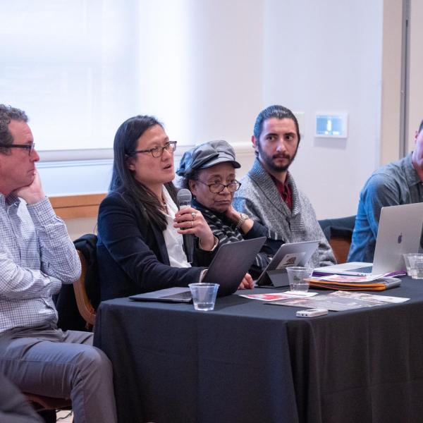A faculty panel contributes to a session titled “CU Boulder History Project: Faculty Panel Discussion and Community Q&A” at the CU Boulder 2020 Spring Diversity Summit. (Photo by Glenn Asakawa/University of Colorado)