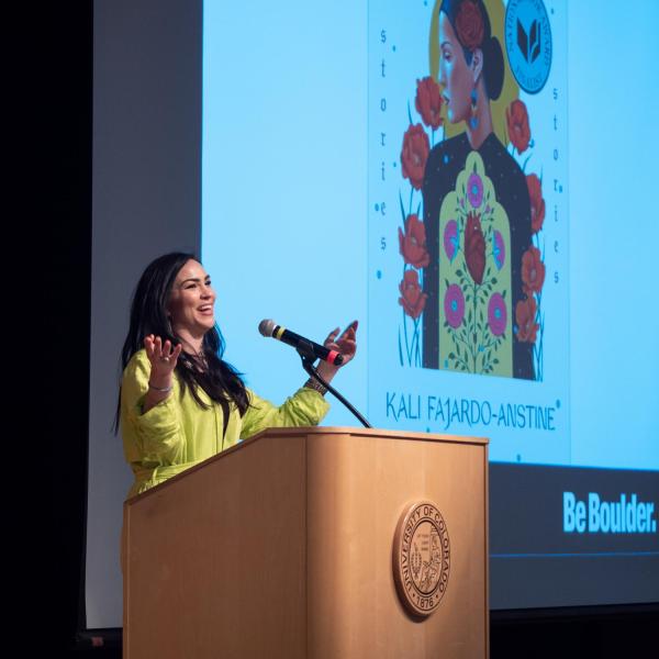Author and Colorado native Kali Fajardo-Anstine provides the keynote speaker the CU Boulder 2020 Spring Diversity Summit. (Photo by Glenn Asakawa/University of Colorado)