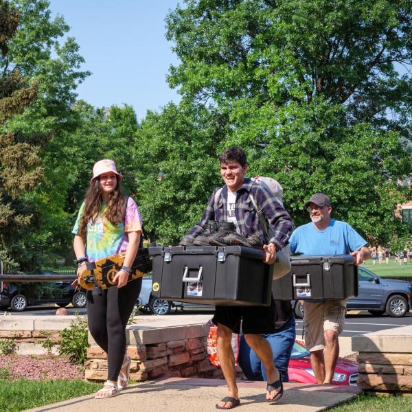 First-year students, parents, staff and volunteers welcome each other back to CU Boulder on Monday, Aug. 16, 2021. (Photo by Patrick Campbell/University of Colorado)