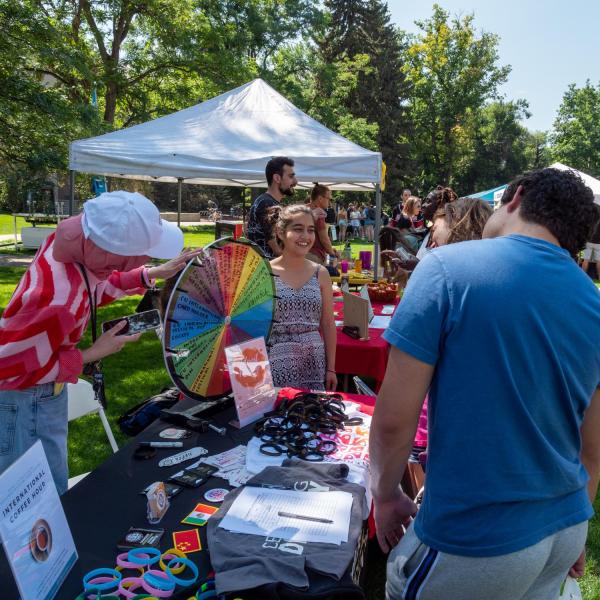 Students explore what CU Boulder has to offer at the 2021 Be Involved Fair in the Norlin Quad. (Photo by Patrick Campbell/University of Colorado)